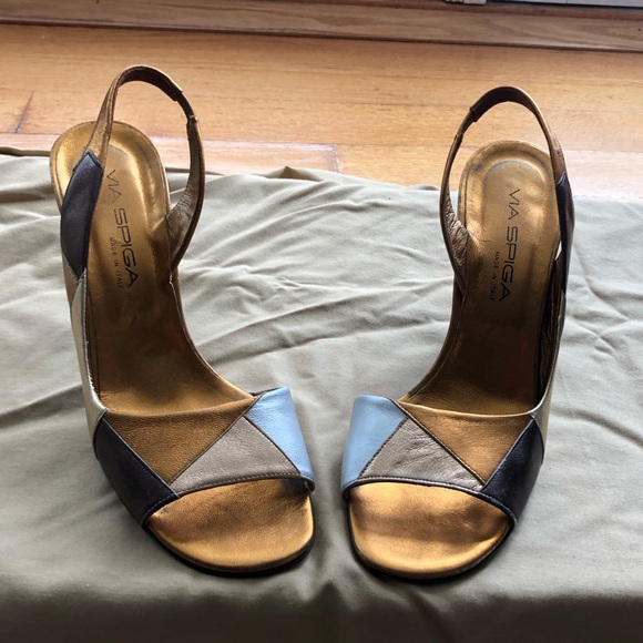 Via Spiga Shoes - NWOT- Patchwork Open Toe Slingbacks by Via Spiga